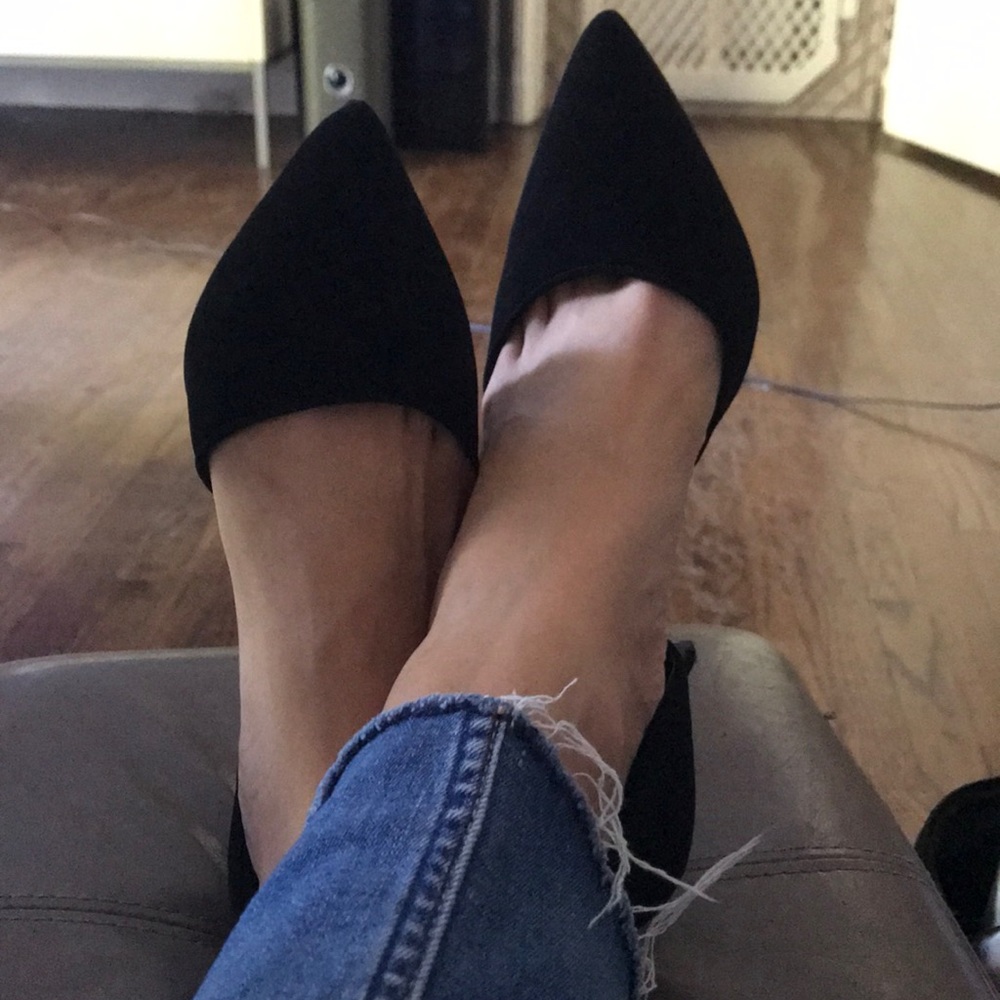 Black suede pumps